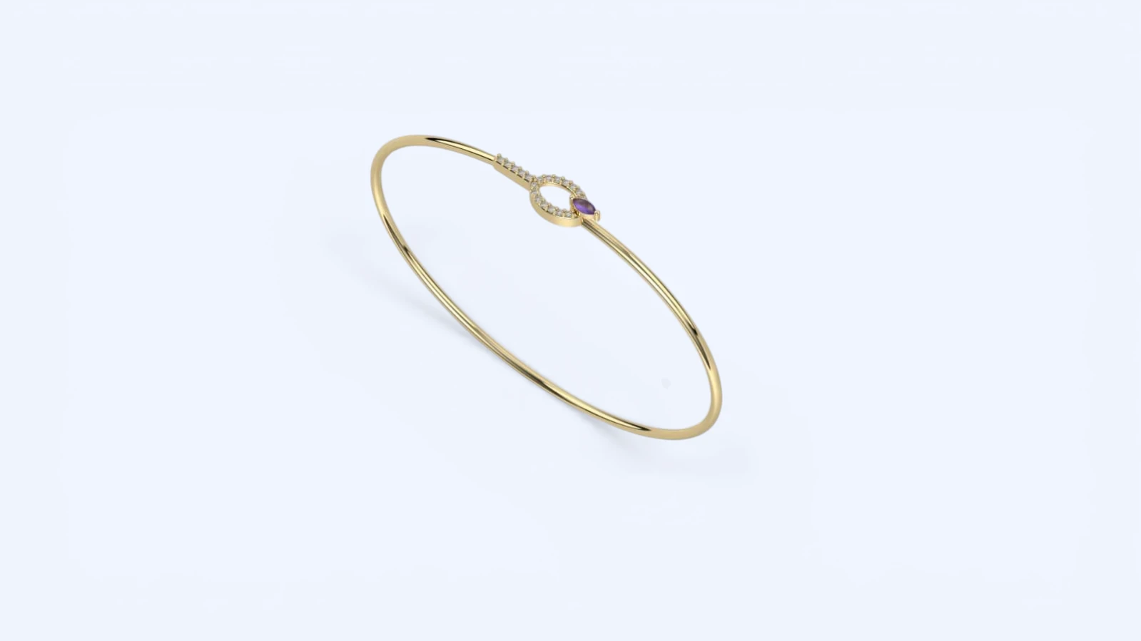 Ametista | 14 Ayar Altın Markiz Kesim Mor Taşlı Kelepçe Bilezik