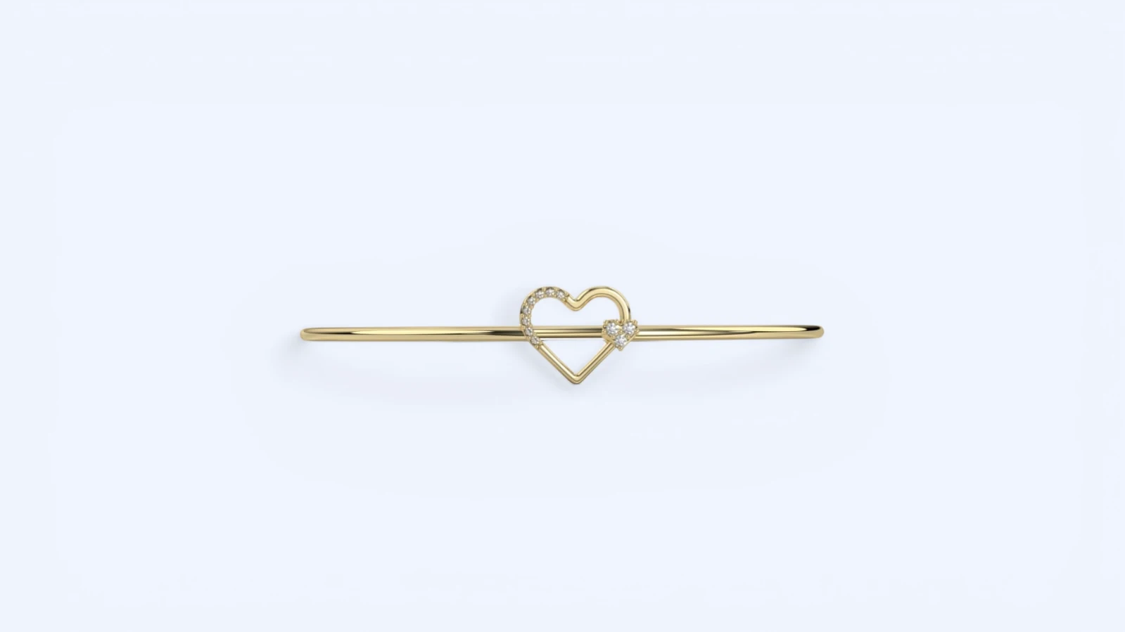 Amore | 14 Ayar Altın Kalp Pave Kelepçe Bilezik
