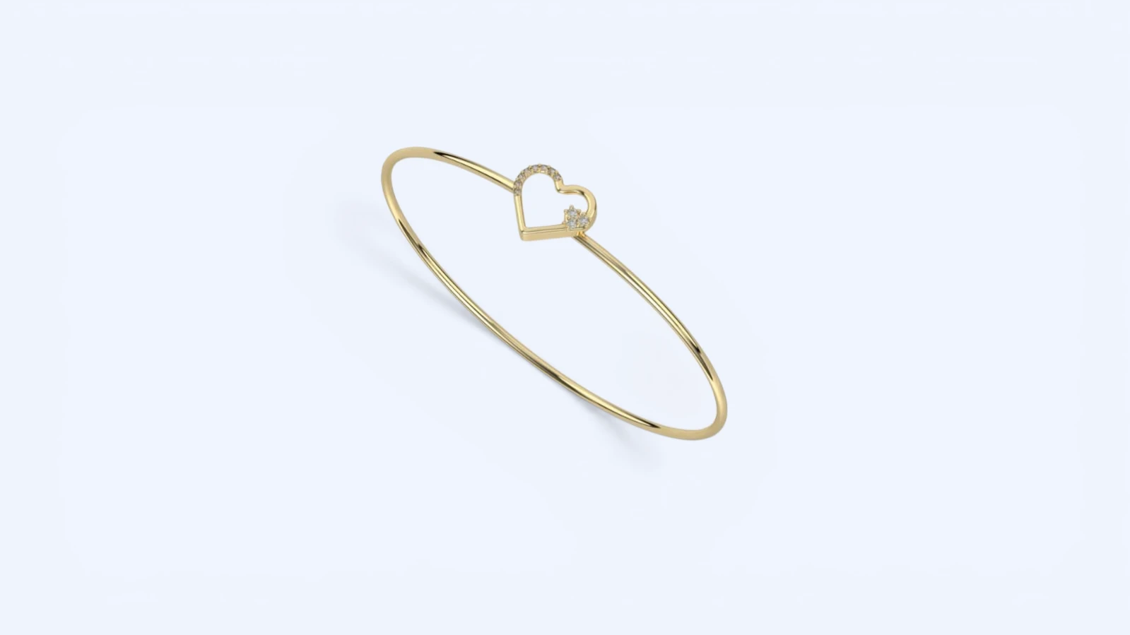 Amore | 14 Ayar Altın Kalp Pave Kelepçe Bilezik