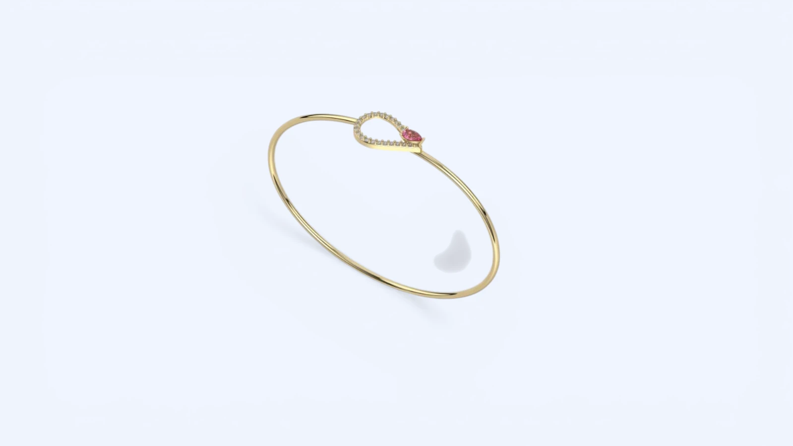 Rosa | 14 Ayar Altın Damla Kesim Pembe Taşlı Kelepçe Bilezik