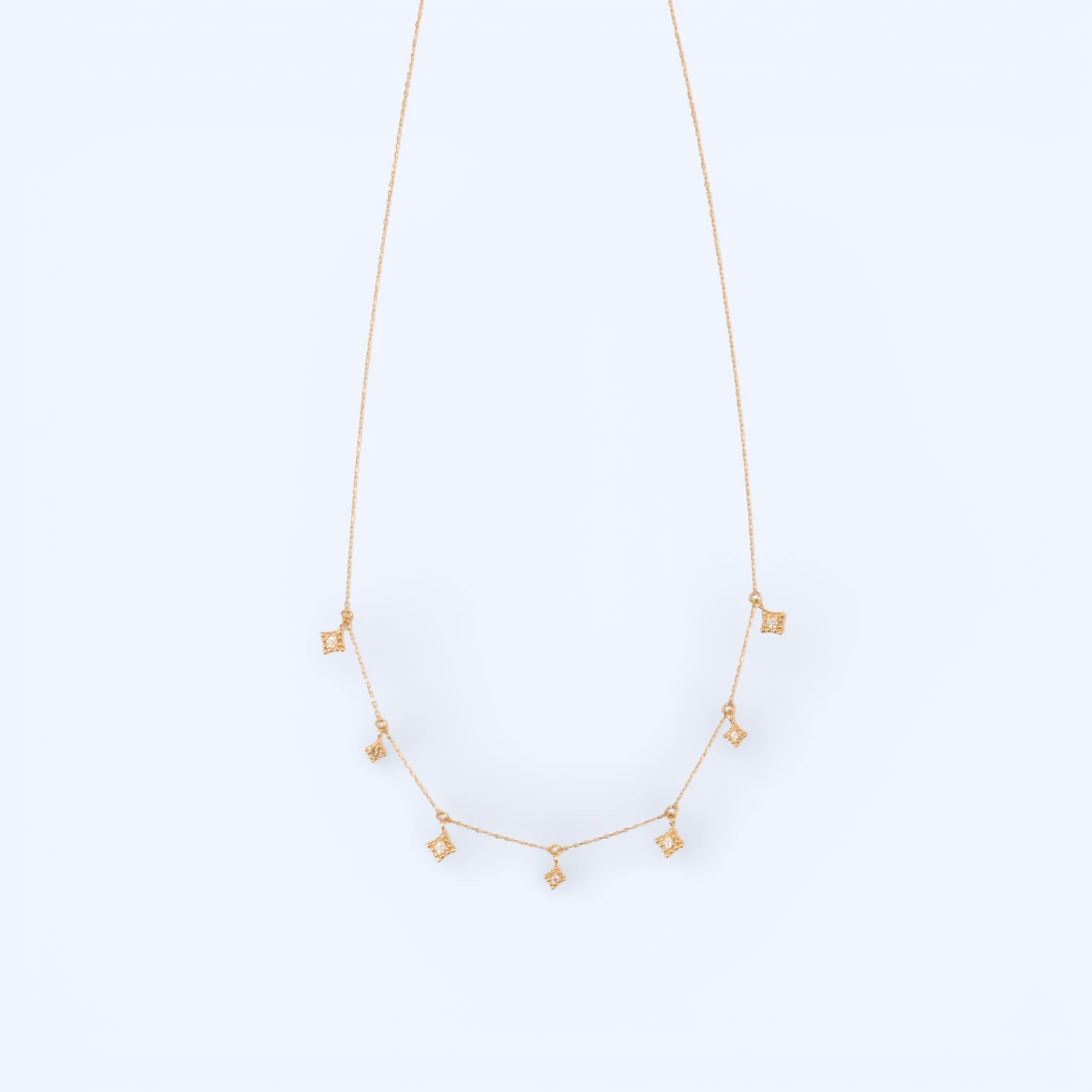 Zira | 14 Ayar Altın Sıralı Kare Taşlı Kolye