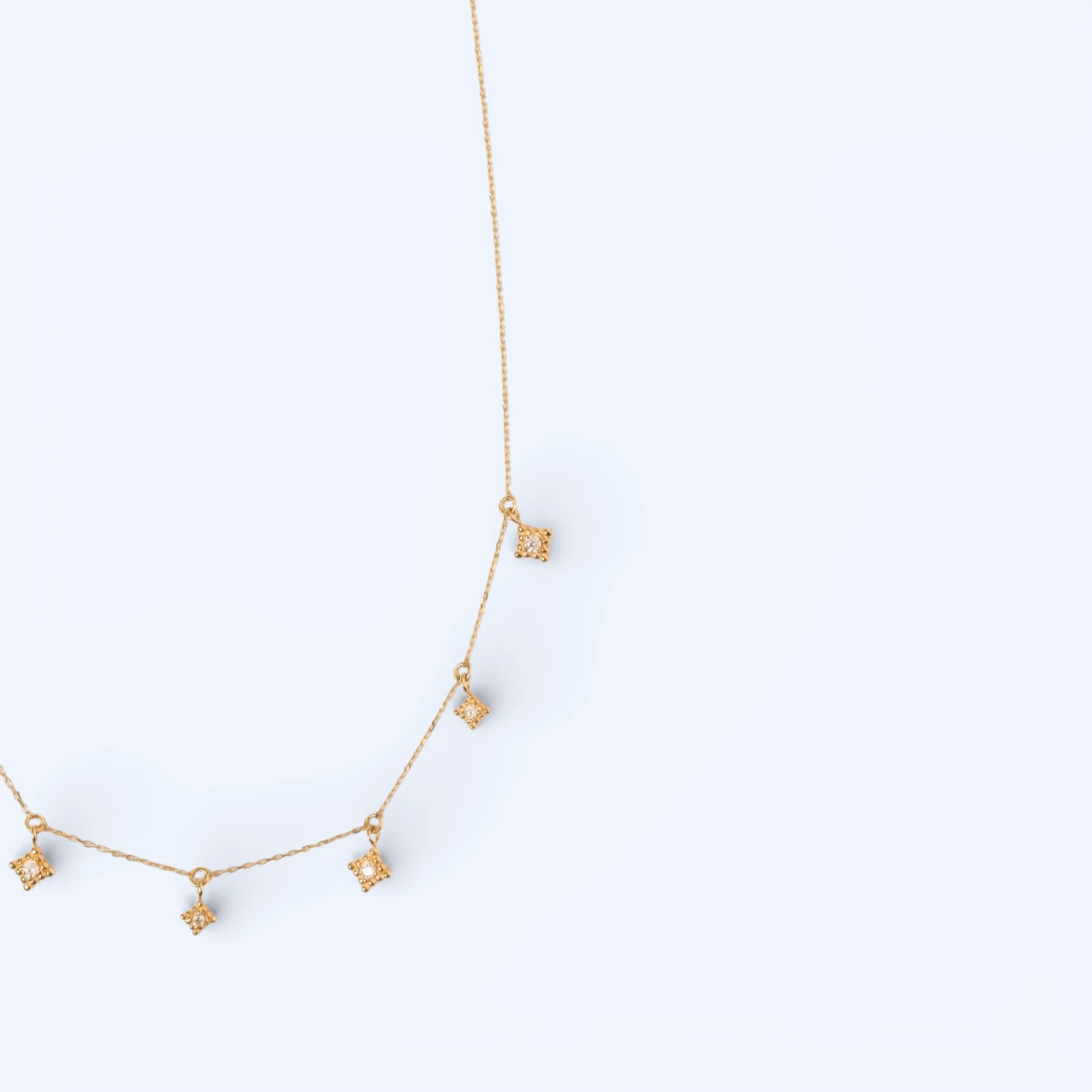 Zira | 14 Ayar Altın Sıralı Kare Taşlı Kolye